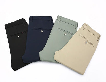 2023 Primavera Novas Calças Casuais Masculinas de Fibra de Bambu Estilo Clássico Negócios Moda Calças Cáqui Elásticas de Algodão Roupa Masculina de Marca