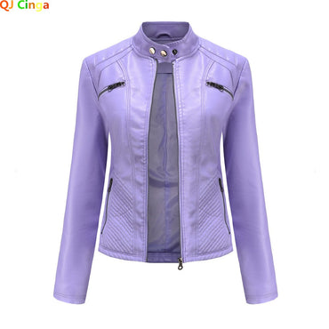 Lavender Purple Women's Long Sleeve PU Jacket, Fashion Motorcycle Leather Jackets, Red Coat, Black Outerwear.