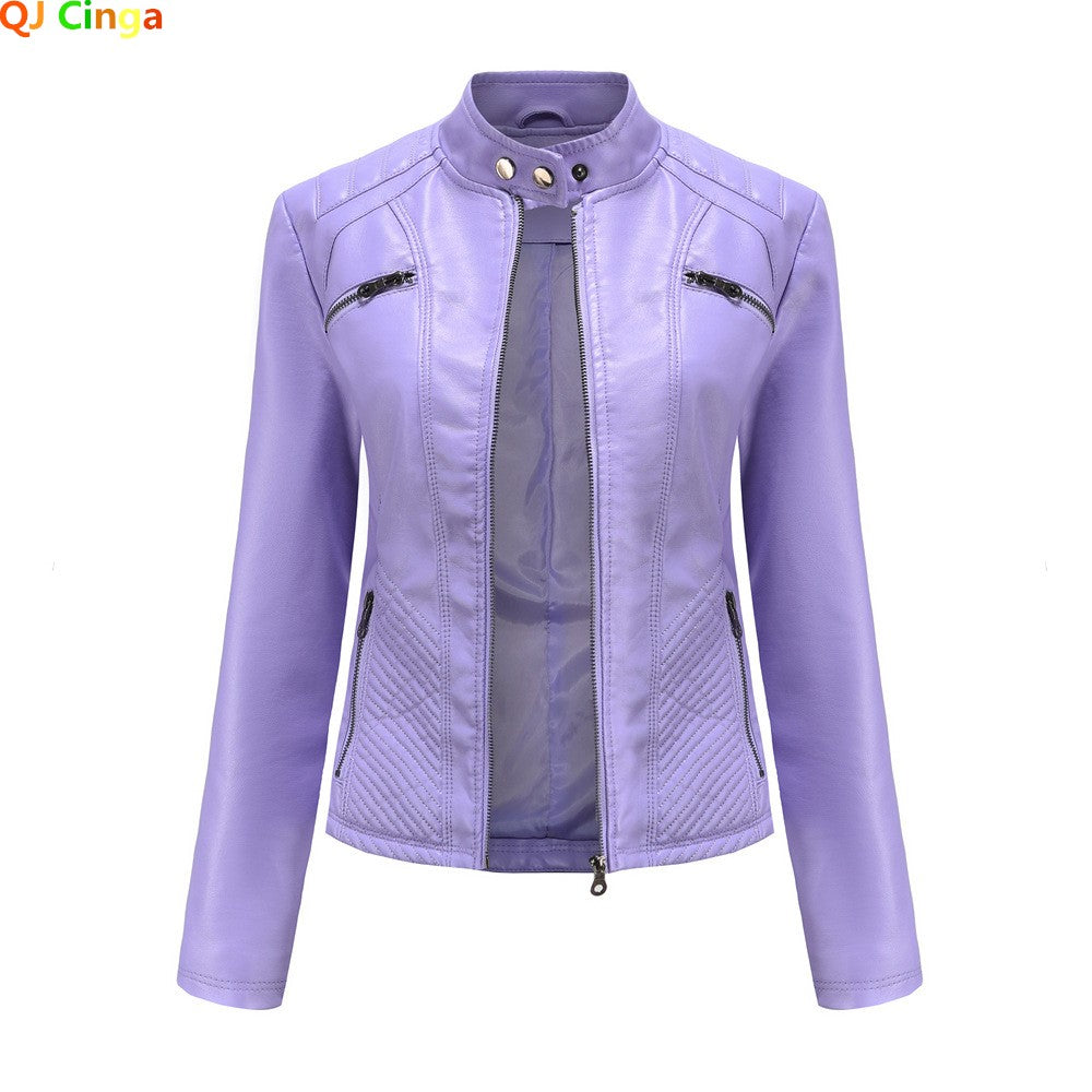 Lavender Purple Women's Long Sleeve PU Jacket, Fashion Motorcycle Leather Jackets, Red Coat, Black Outerwear.