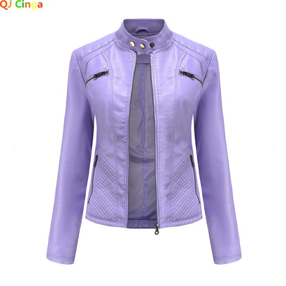 Lavender Purple Women's Long Sleeve PU Jacket, Fashion Motorcycle Leather Jackets, Red Coat, Black Outerwear.