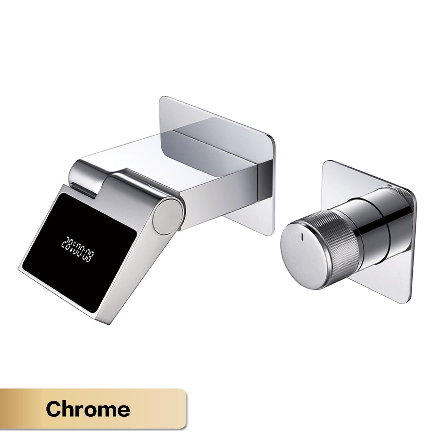 Torneira de banheiro de parede luxuosa de latão cinza chumbo com visor digital LED, misturador monocomando de água quente e fria embutido.