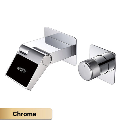Torneira de banheiro de parede luxuosa de latão cinza chumbo com visor digital LED, misturador monocomando de água quente e fria embutido.