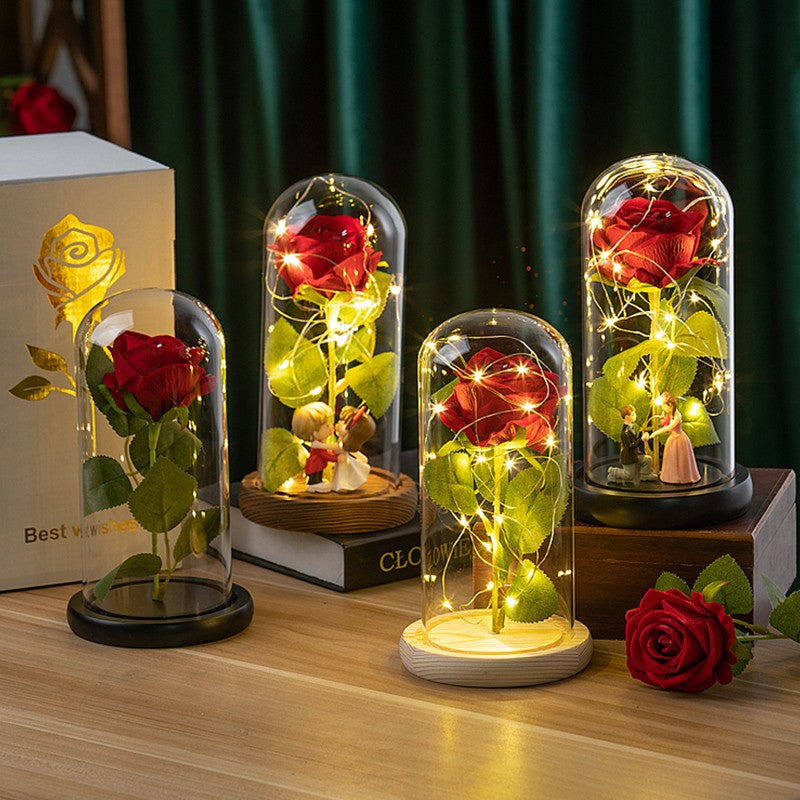 Eternal Rose Flowers Artificial Foil Flower in Glass Glow Immortal Flower LED Roses Lamp Flores Eternas Christmas Lover Gift