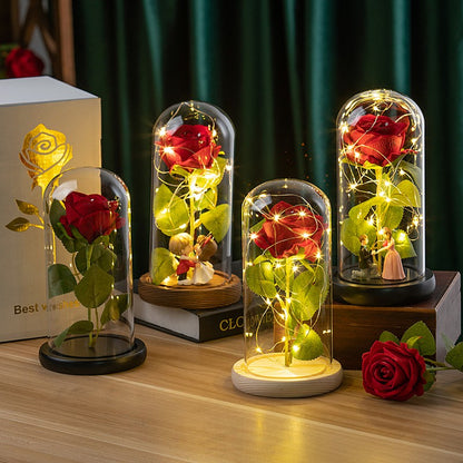Eternal Rose Flowers Artificial Foil Flower in Glass Glow Immortal Flower LED Roses Lamp Flores Eternas Christmas Lover Gift