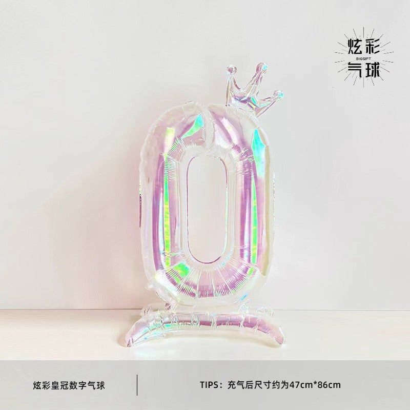 32Inch Transparent Colorful Crown Digital Aluminum Film Balloon with Base Happy Birthday Party Decor Kids Adults Baby Showers