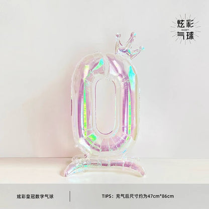 32Inch Transparent Colorful Crown Digital Aluminum Film Balloon with Base Happy Birthday Party Decor Kids Adults Baby Showers