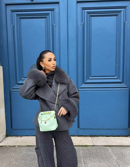 UCXQ Fashion Loose Warm Coat Women's Turn Down Collar Long Sleeve Covered Button Cardigan Coats 2025 Autumn Winter New 23Z4030