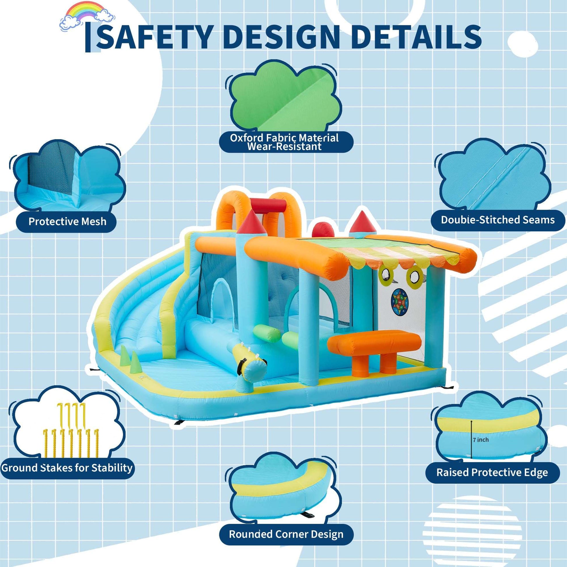14FT Kids Bounce House With Slide & 450W Blower, 12-in-1 Inflatable Water Bouncer For Backyard Indoor Outdoor Party Castle Play