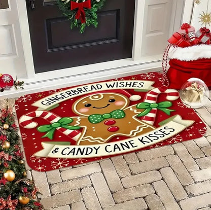 VIKAMA Christmas Gingerbread Man Welcome Floor Mat Outdoor Entrance Rug Living Room Bedroom Floor Mat Home Decoration