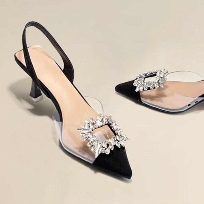 Sapatos Femininos de Salto Alto Primavera e Outono, Novos, Sexy, para Banquete, Confortáveis, Cristal, Transparentes, Cor Sólida, Bico Fino