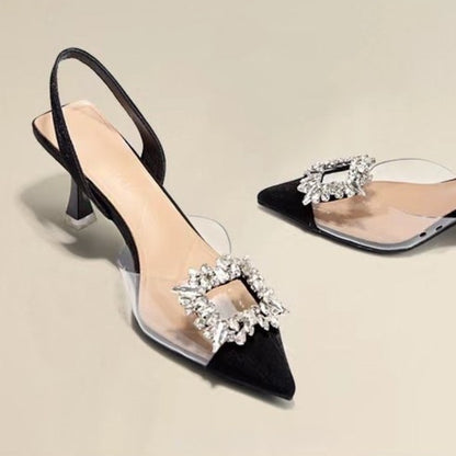 Sapatos Femininos de Salto Alto Primavera e Outono, Novos, Sexy, para Banquete, Confortáveis, Cristal, Transparentes, Cor Sólida, Bico Fino