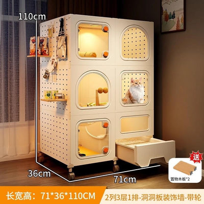 Gaiola Compacta para Gatos com Banheiro Tudo-em-Um Casa de Gatos Interna para Pequenos Espaços Mansão de Gatos com Economia de Espaço Placa de Caverna DIY Vila para Gatos