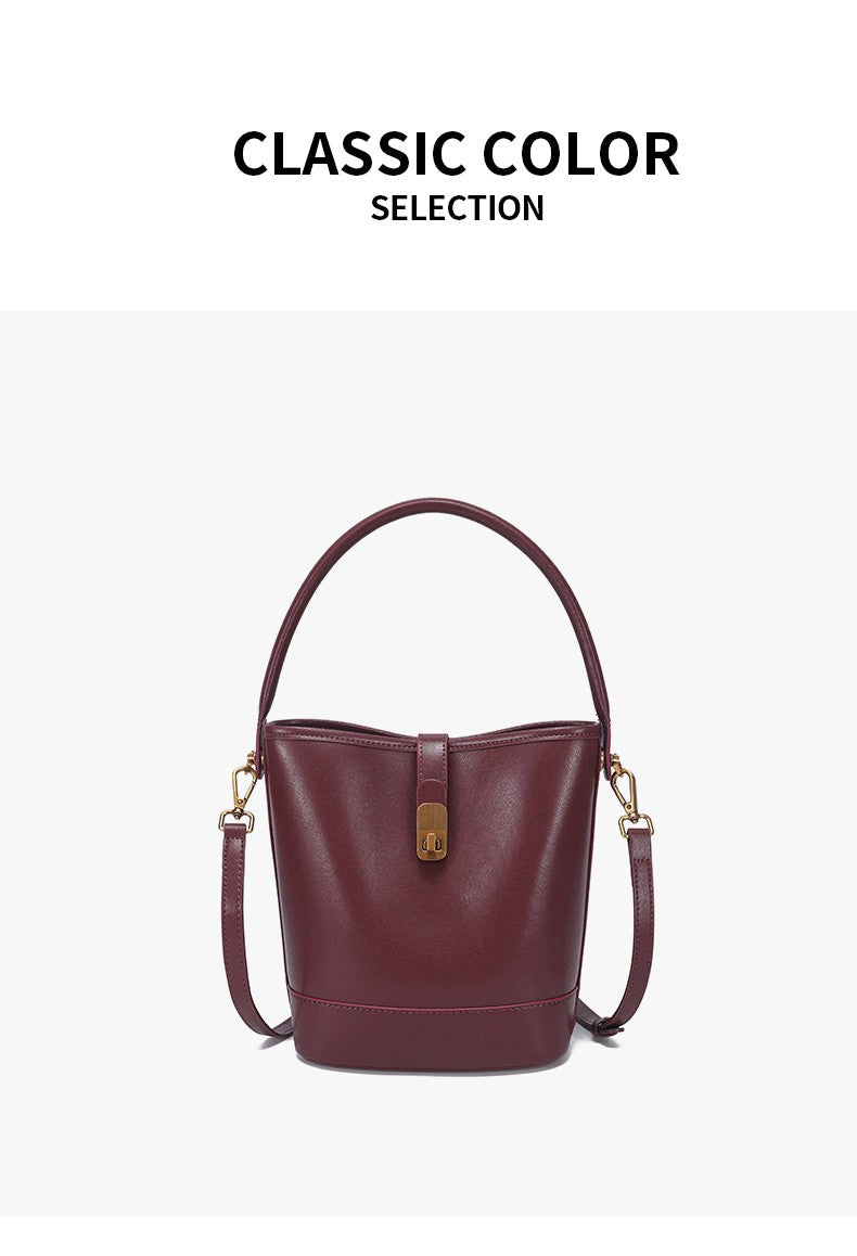 Women's Genuine Leather Bucket Bag Retro Shoulder Crossbody Handbag Fashionable Luxurious Women's Bag