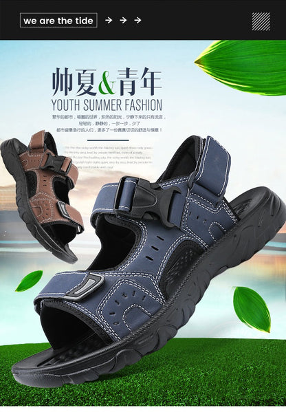 Summer Men Sandals PU Leather Lightweight Open Toe Flat Mens Casual Shoes Outdoor Walking Sandals for Men Beach Shoes Size 39-46