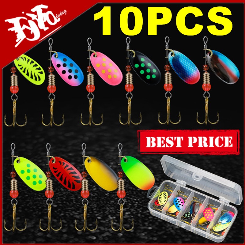 10pçs Isca de Pesca Colher de Metal Spinner Colher Iscas Artificiais Pesca Wobblers Kit de Crochê para Lúcio com Caixas de Utensílios