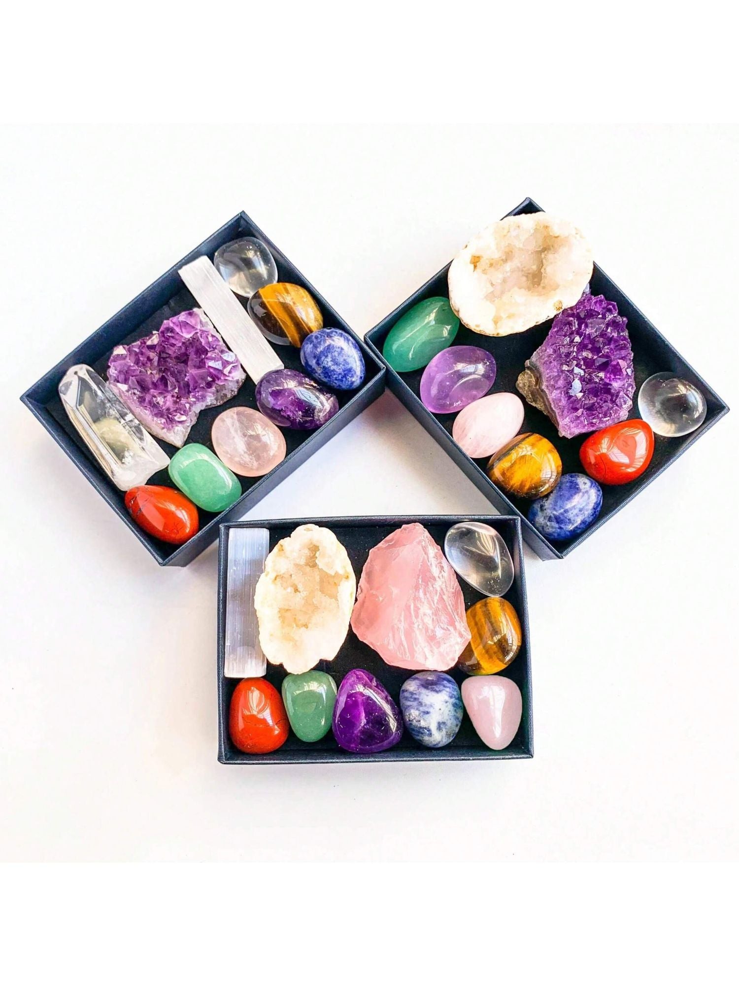 1box Natural Crystal Chakra Set - Amethyst Cluster Agate Cave Selenite Gift Set - Crystal Furniture Decoration Christmas Thanksg