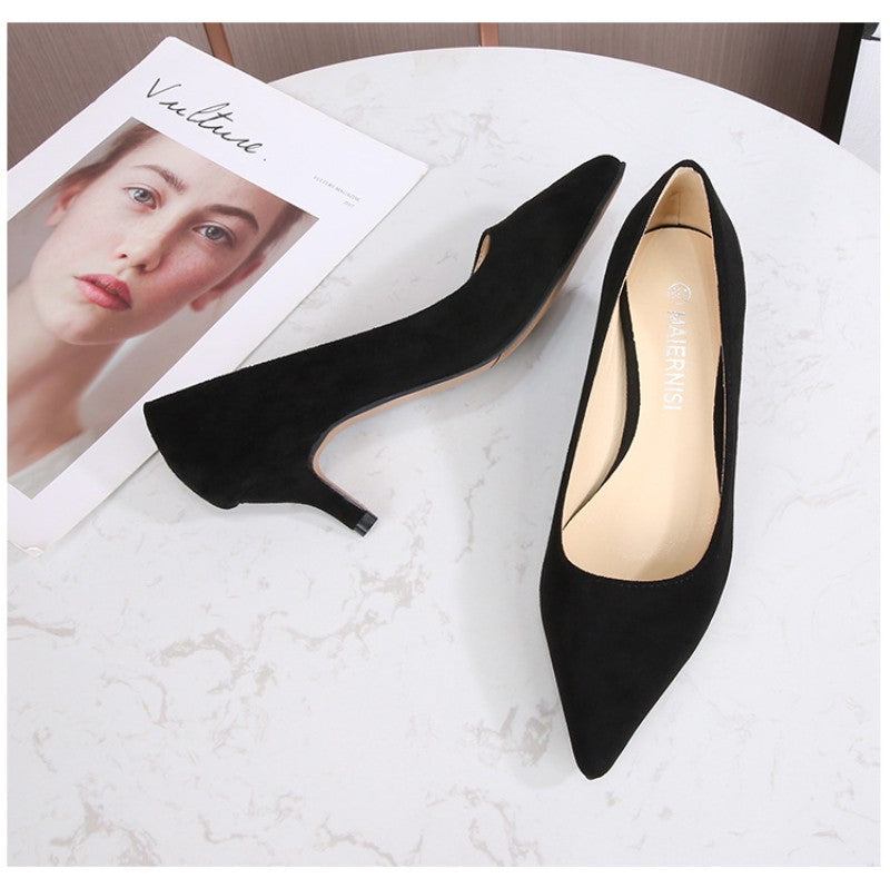 European American Fashionable Pointed High Heels Women With Rhinestone Bows Shallow Mouth Mid-Heeled Single Shoes Silk Satin