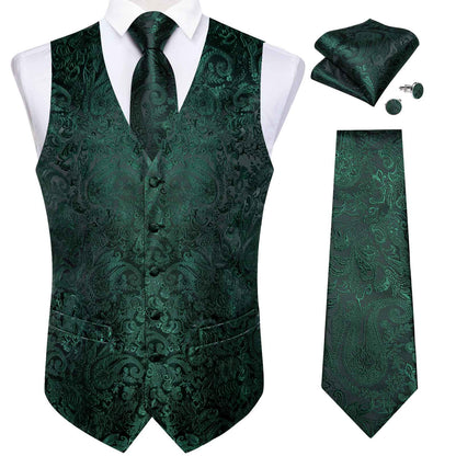 Luxury Paisley Men's Suit Vest Black Pink Red Wedding Prom Tuxedo Waistcoat Necktie Handkerchief Cufflink Sleeveless Jacket Vest