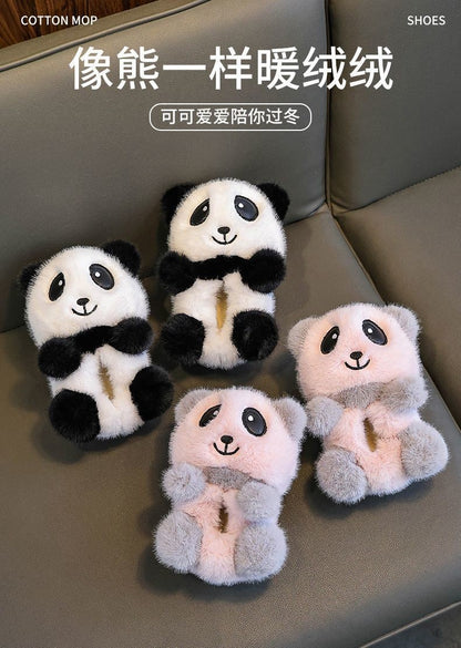 Cute panda children's slippers girls indoor slip on shoes, 2025 cartoon animal fur slippers house children flip flops