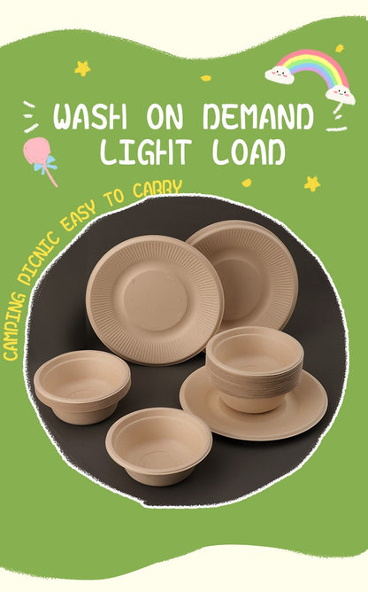 Conjunto Descartável de Talheres de Polpa com 20 Peças Biodegradáveis Inclui Tigela Prato Faca Garfo Colher para Casa Festa Piquenique Recipientes de Comida