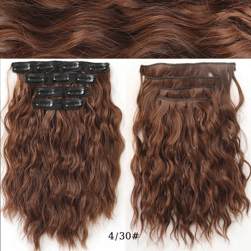 short curly Synthetic Burgundy 4-piece set of water ripple hair extension wig clip in woman's clip hair accessories hairpiece