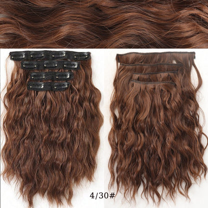 short curly Synthetic Burgundy 4-piece set of water ripple hair extension wig clip in woman's clip hair accessories hairpiece