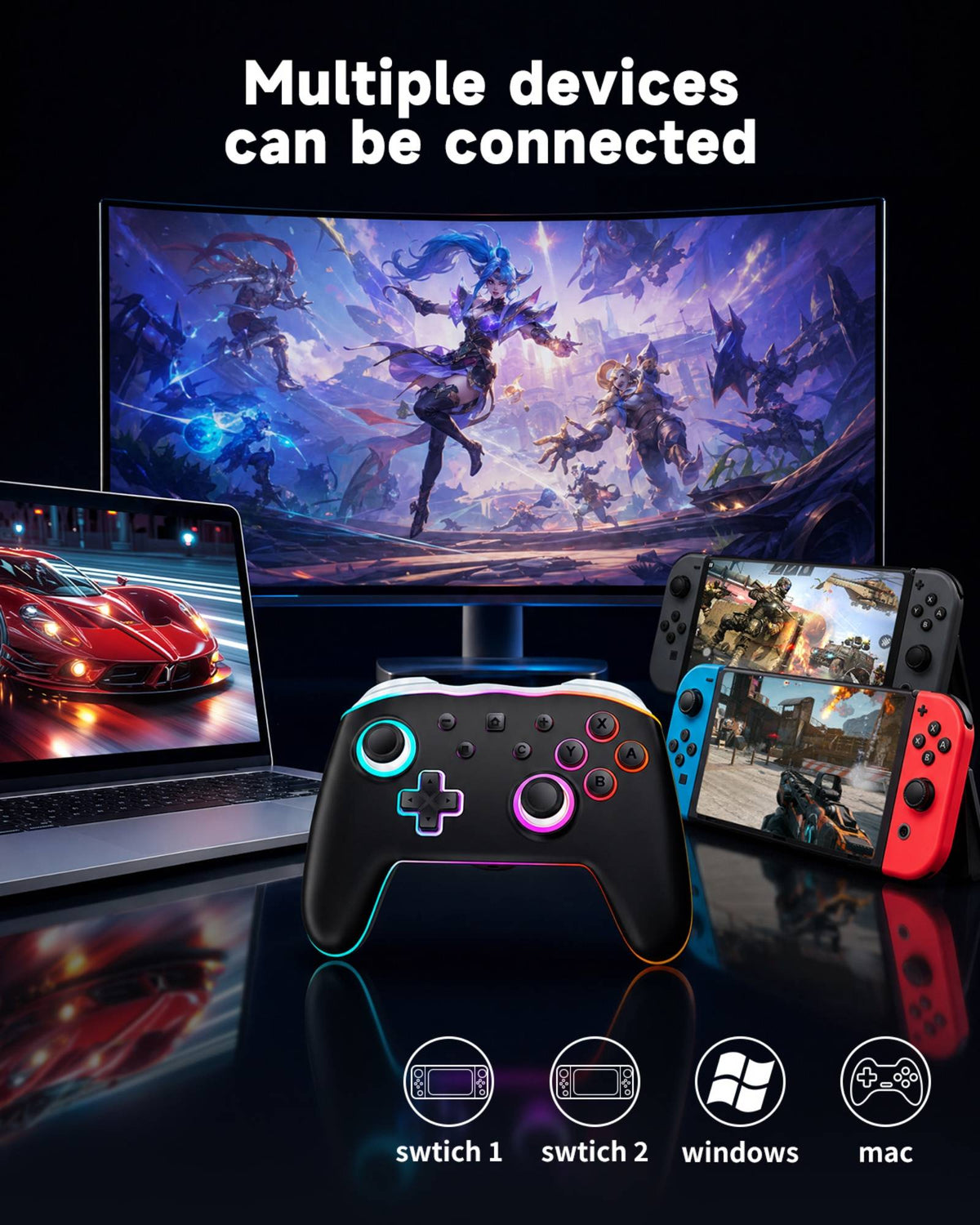 For Nintendo Switch 1 2 Joycon Controller Wireless RGB 9Axis Joypad,Gamepad Dual Shock Turbo/Marco Programable Game Pad Joystick
