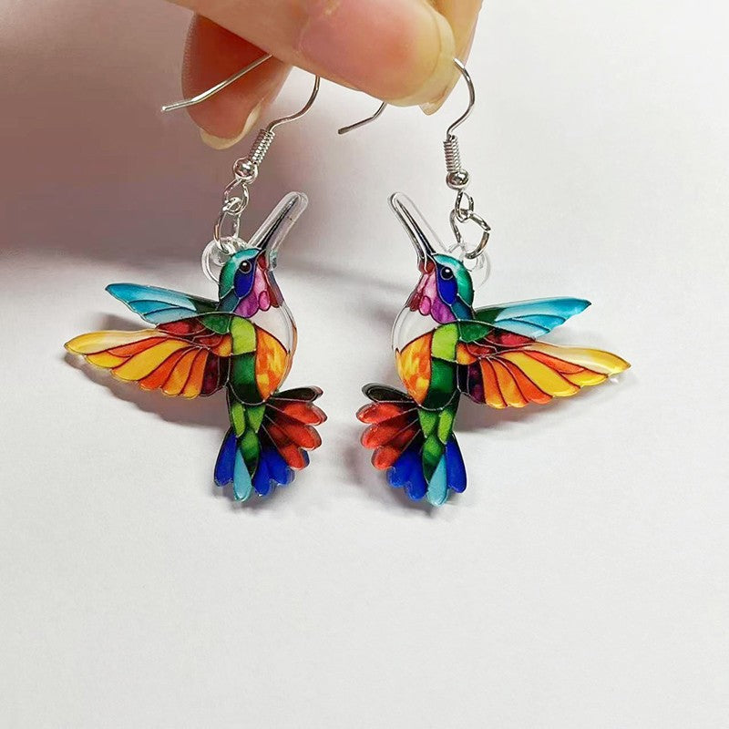 Brincos de beija-flor FTCY de acrílico para mulheres estilo retrô coloridos brincos de pássaro pendurados presentes de joias femininas