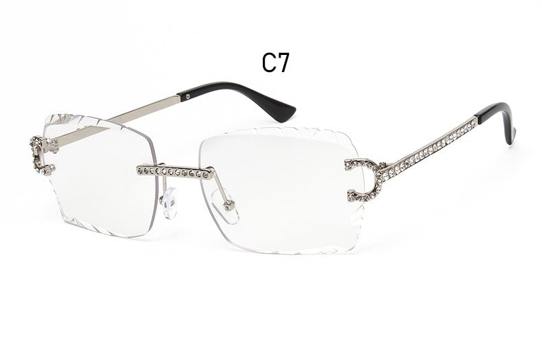 Fashion Rimless Square Sunglasses Vintage Diamond Brand Design Cut Lens Sun Glasses Men Women Metal Frame Luxury UV400 Eyewear