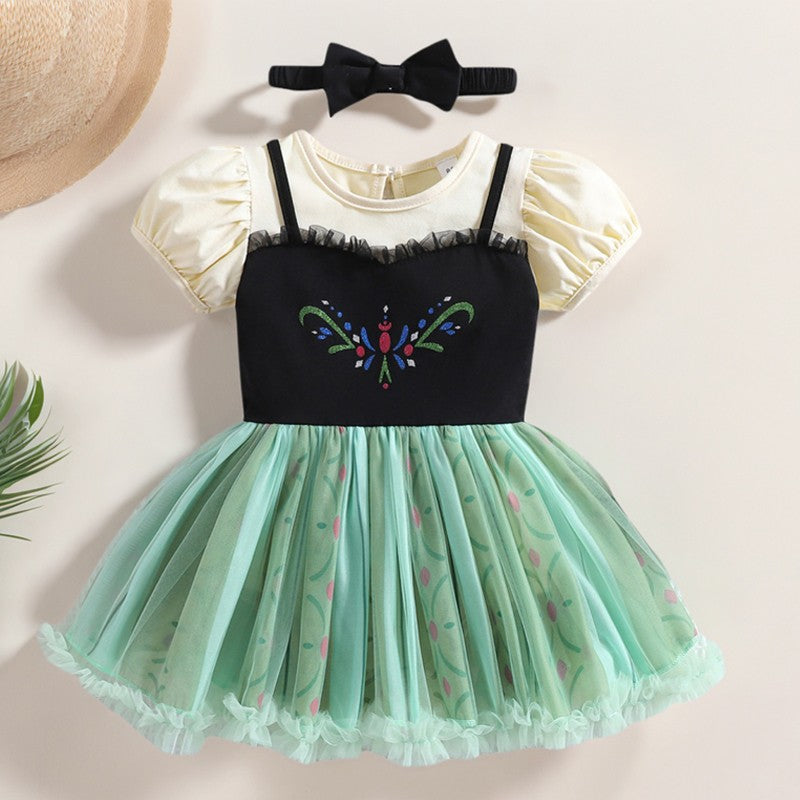 Infant Baby Girl Jumpsuit Dress Little Girl Princess Romper Dress With Headbands Kids Clothes Size 70-80-90-100