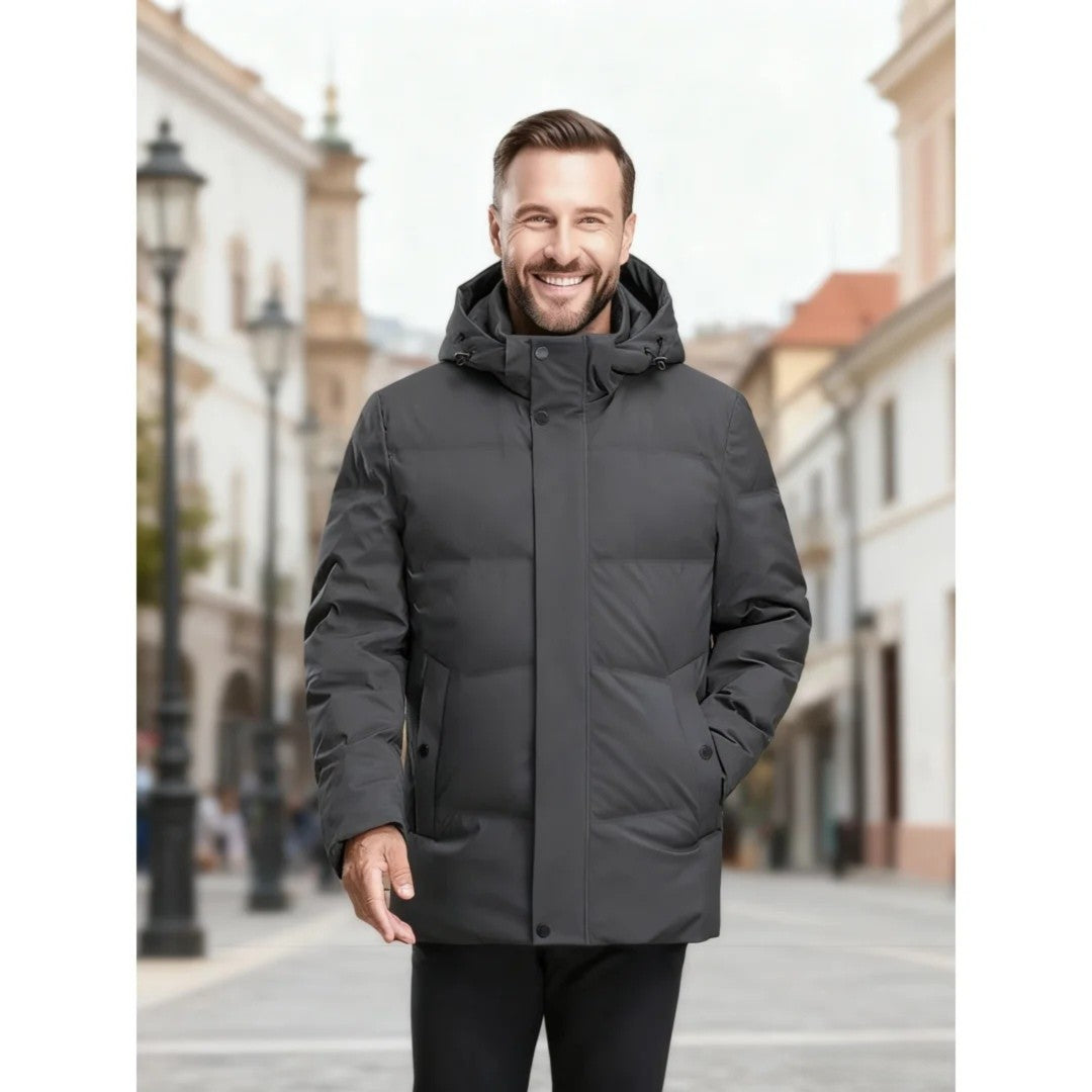 Men's Big & Tall Formal Down Overcoat - Hooded Winter Dress Coat for Professional Wear (Classic Heritage Style)