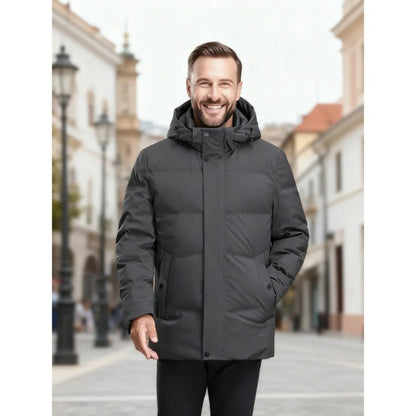 Men's Big & Tall Formal Down Overcoat - Hooded Winter Dress Coat for Professional Wear (Classic Heritage Style)