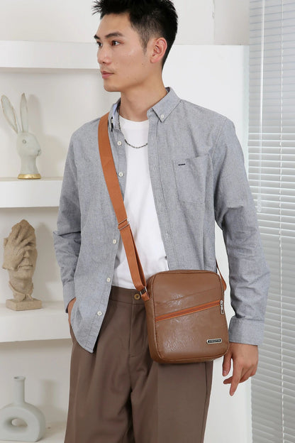 Men‘s PU Shoulder Bag Messenger Bag Casual Waterproof Nylon Zipper Pocket Handbag Fashion Tote Travel Male Crossbody Bags