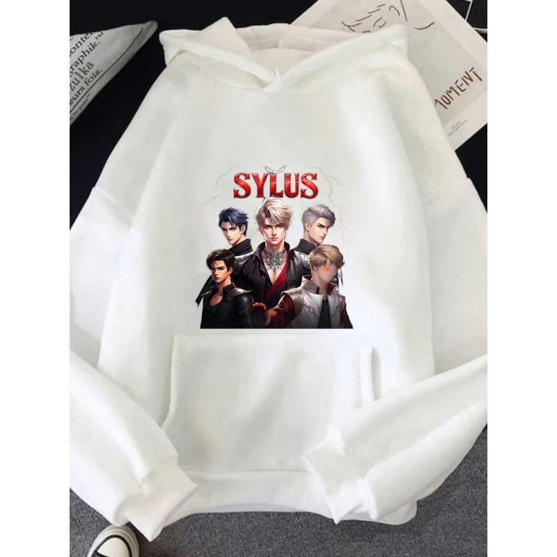 Men's Hoodie Black Sylus Printed Pattern & Text High Quality Cotton Casual Streetwear for Daily Wear and Gaming Fans