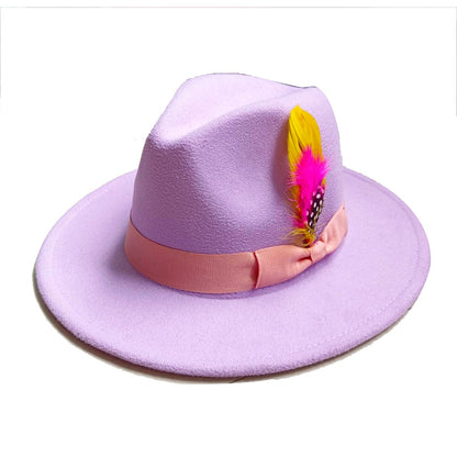 Leather Pink Fedora Wide brimmed Jazz Hat Autumn/Winter Classic Elegant Panama Hat Gentleman Hat Wholesale Sombrero