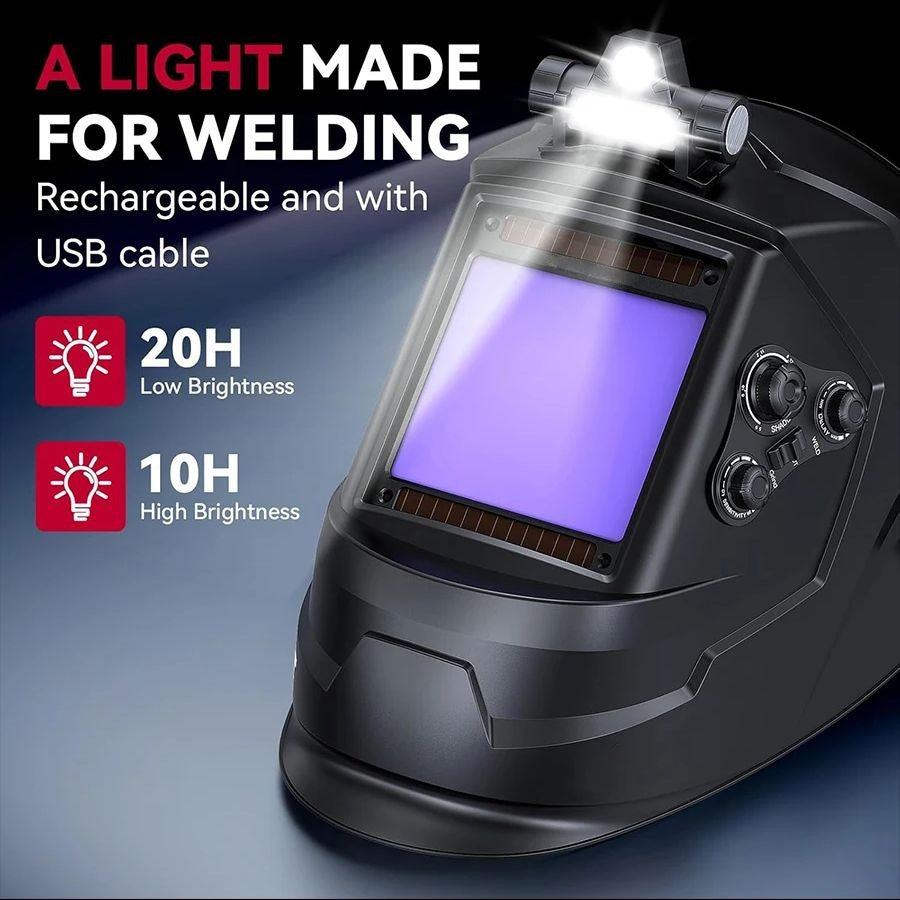 Capacete de solda automático de visão ampla com escurecimento automático, tonalidade 4-9/9-13 para corte e desbaste TIG MIG ARC