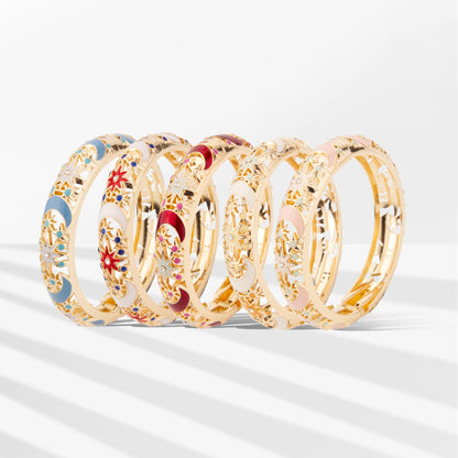 6 Cores Pulseira Esmaltada para Mulheres, Bracelete Oco na Mão, Índia Cloisonné, Joias Africanas, Pulseiras Femininas, Presentes Boêmios