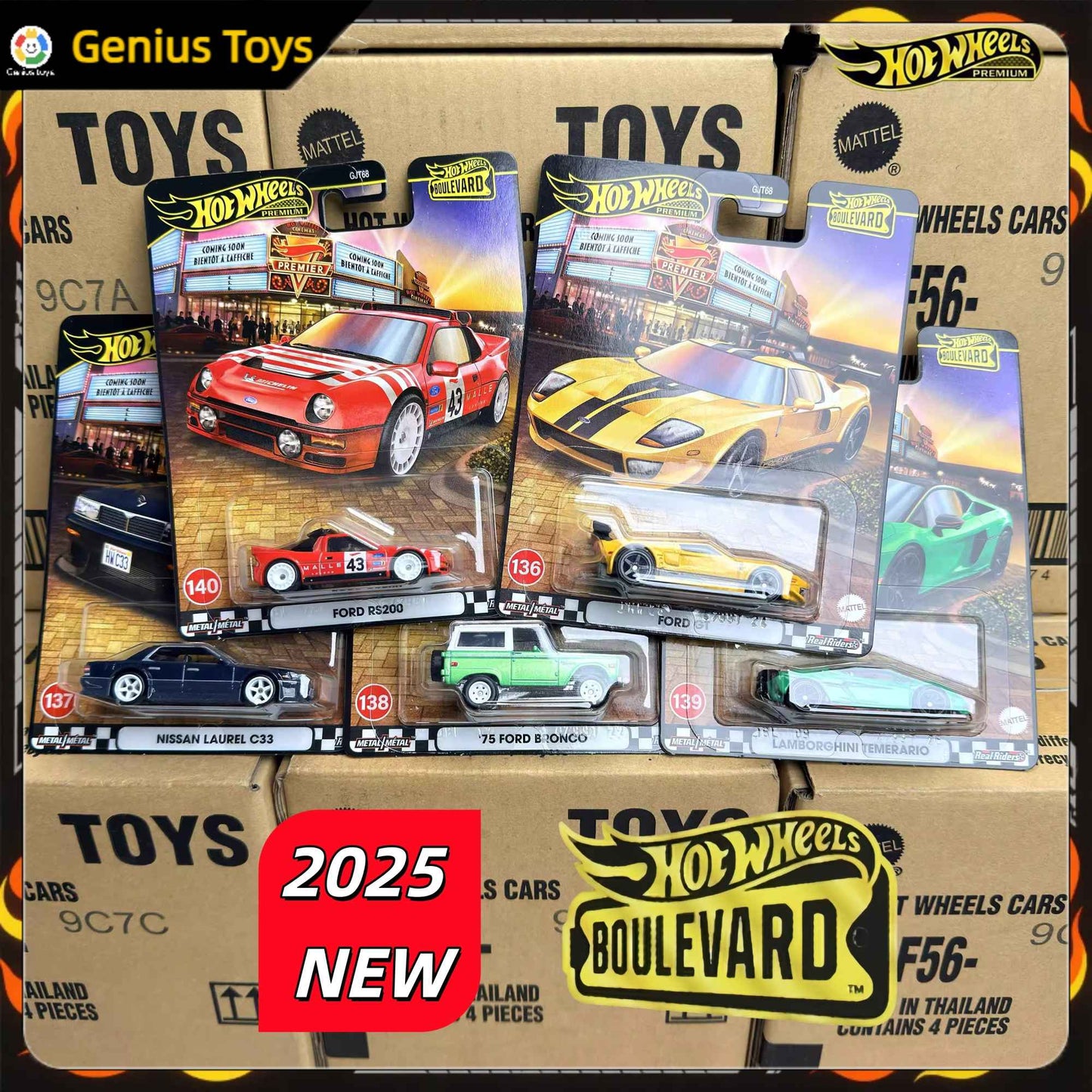 In Stock Hot Wheels Premium Boulevard 1:64 Diecast Collectible Car Model Ford GT Nissan Lamborghini Ford RS200 Alloy Vehicle Toy