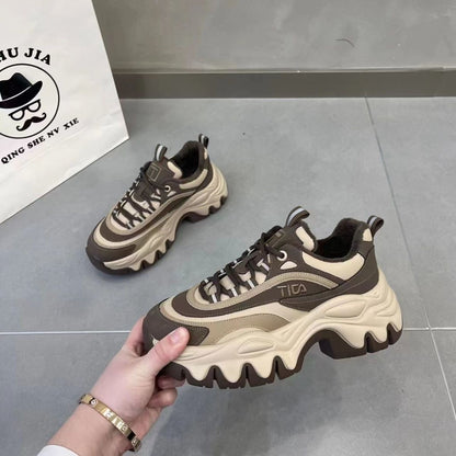 Tênis Feminino Casual Branco 8CM Plataforma Altura Aumento Moda Chunky Solado Grosso Primavera Couro Tênis Feminino Esportivo 2024