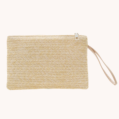 Women Girls Fashion Clutch Solid Straw Wristlet Bag Ladies Beach Summer Handbags Purse Daily Money Coin Phone Card Bag