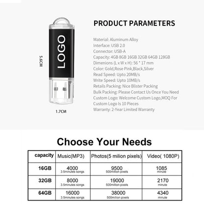 50 peças/lote USB 2.0 Flash Drive Original 1GB 2GB 4GB 8GB Pen Drive 16GB 32GB USB Sticks 64GB Memory Flash Disk 128MB Logo Grátis