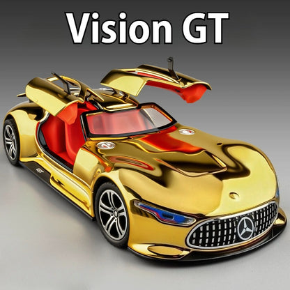 1:24 Visão GT 300SL Carro Esportivo Modelo Liga Fundida Brinquedos Som Luz Puxar para Trás Portas Abertas Veículos Miniatura Presentes para Crianças