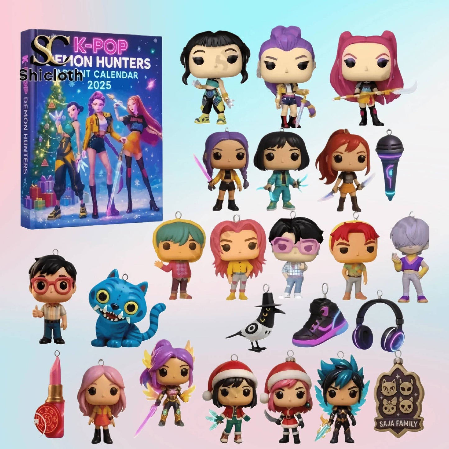 In Stock 2025 Kpop Demon Hunting 24pcs PVC Advent Christmas Calendar Surprise Blind Boxes For Halloween Mystery Box Gifts Toys