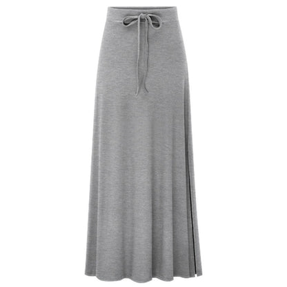 Plus size women's fashionable knitted half skirt high waist slit A-line skirt high stretch ankle length mid length skirt