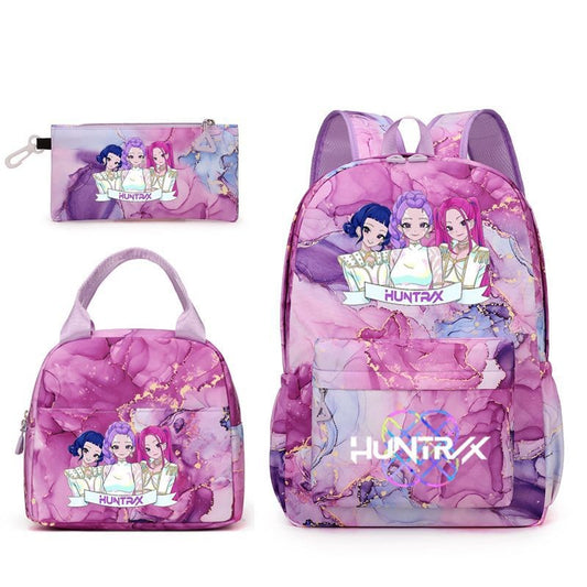 3pçs Mochilas K-pop Demon Hunters Desenho Animado Anime Escolar com Lancheira Mochilas Infantis Impermeáveis Presentes para Aluno