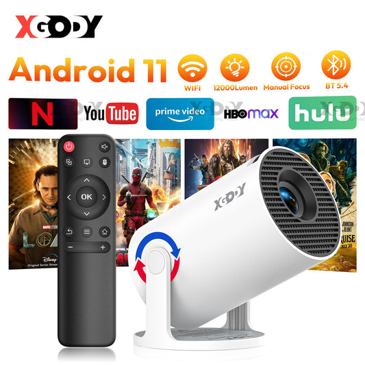 XGODY Projector 12000 Lumen Short Throw Speaker Base Projectors 4K 1080P WiFi 6 Bluetooth 5.4 Android Portable Home Theater