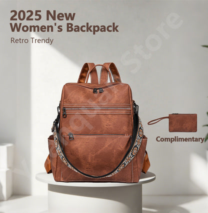 2025 New Women's PU Leather Waterproof Anti-theft Fashion Large Capacity Business Travel College Laptop Backpack Shoulder Bag
