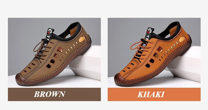 Summer Men's Leather Sandals Tendon Sole Slip on Flat Casual Sandals Outdoor Beach Sandal Shoes for Men Sandalias De Hombre 2025