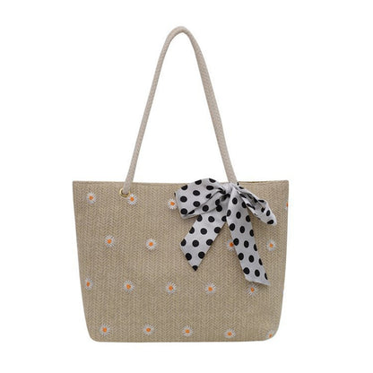 New Fashion Straw Shoulder Bags Fashion Large-Capacity Silk Scarf Tote Bag Beach Bag Women Shopping