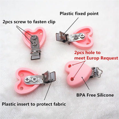 Chenkai 10PCS Round Bear Star Silicone Teether Clip DIY Baby Pacifier Dummy Chain Holder Soother Nursing Jewelry Toy Clips